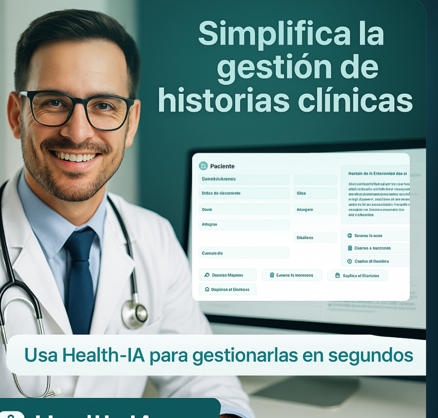 Doctora sonriendo mirando hacia la izquierda con una tablet